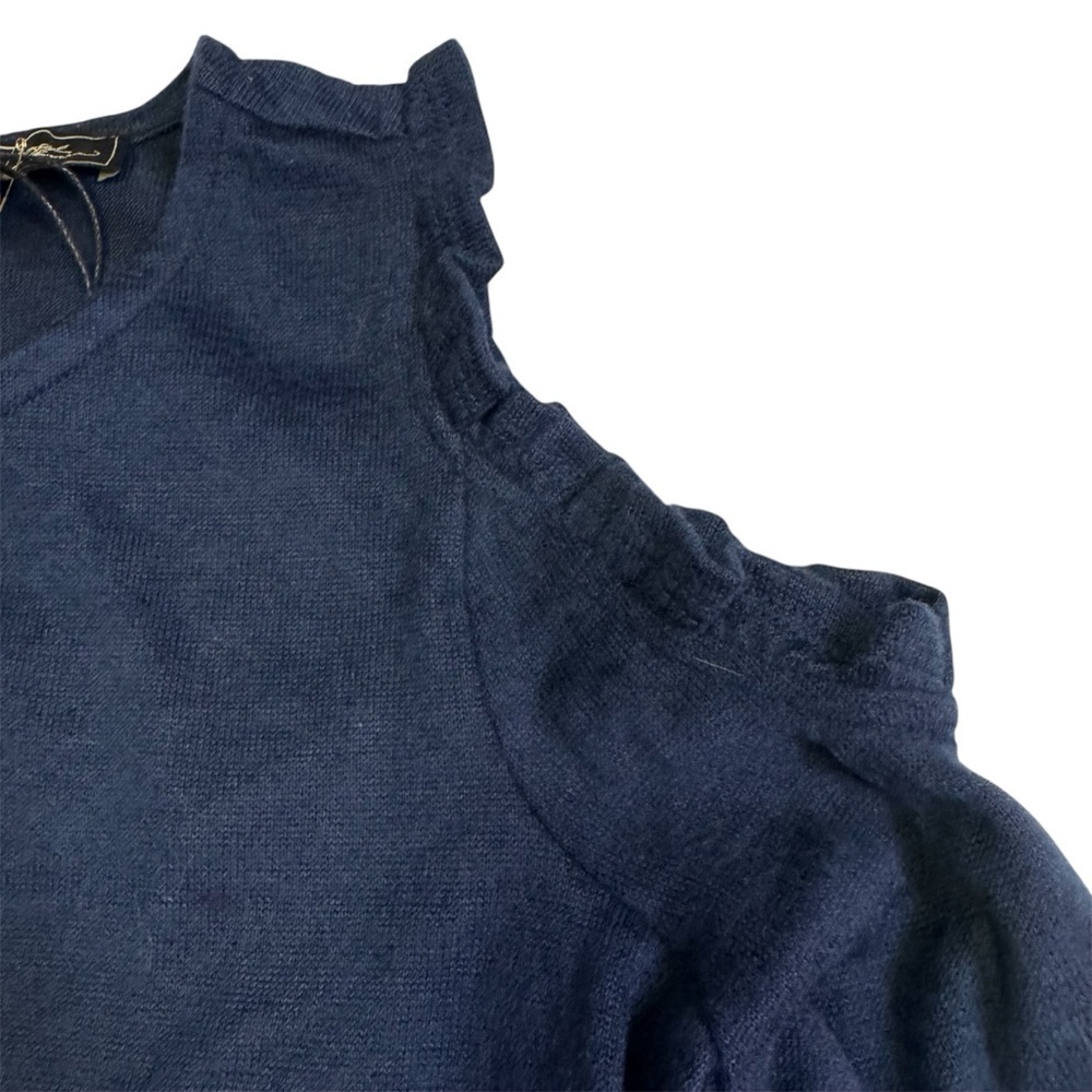 DG2 by Diane Gilman Cold-Shoulder Ruffle Top Shirt Sweater Navy Blue Size XS NWT - Picture 8 of 10